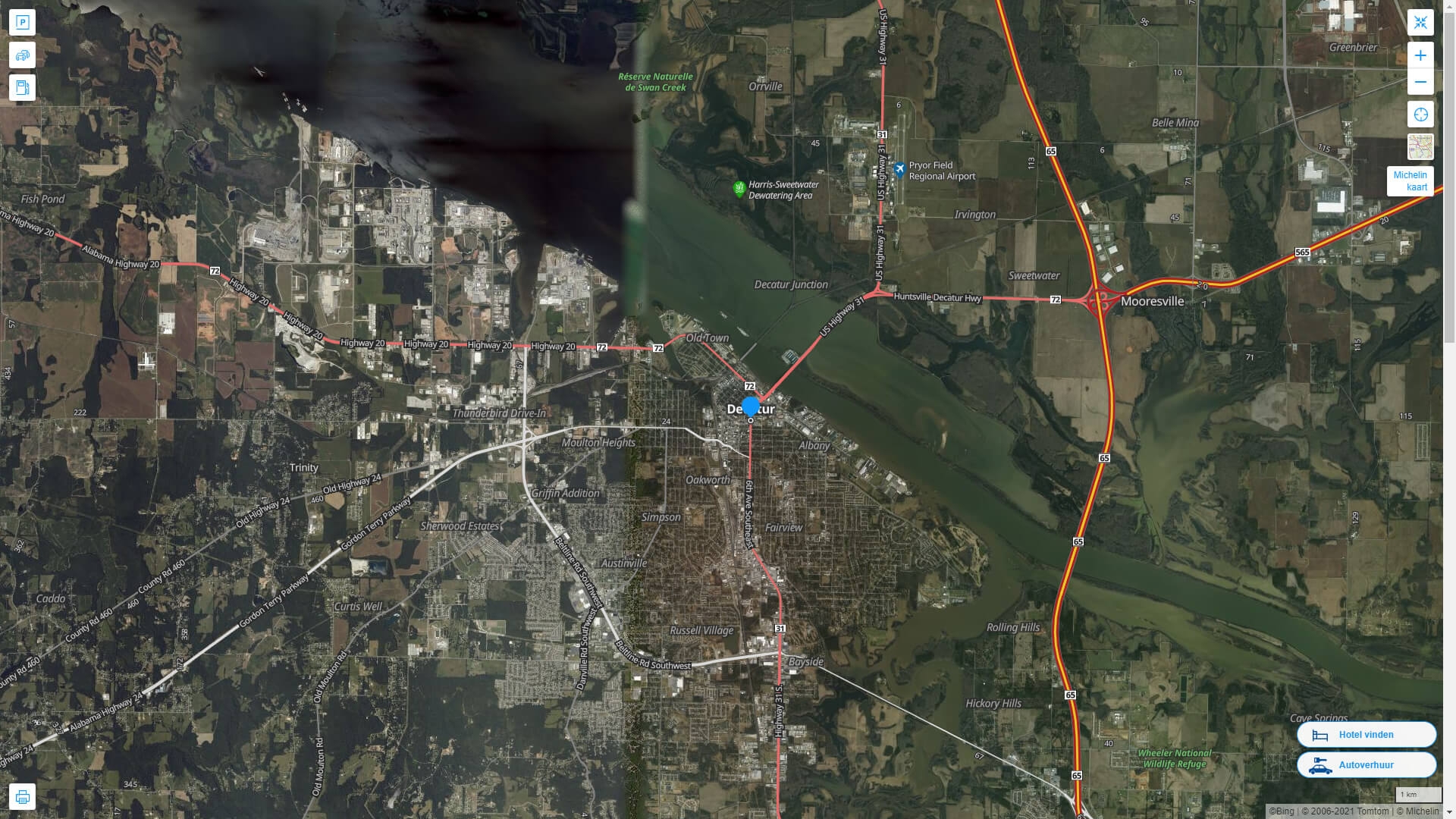 Main Road and Street Map of Decatur in Alabama